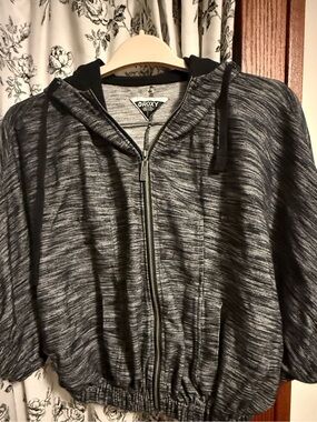 Roxy Heathered Black Zip-Up Short Sleeve Hoodie M Like New